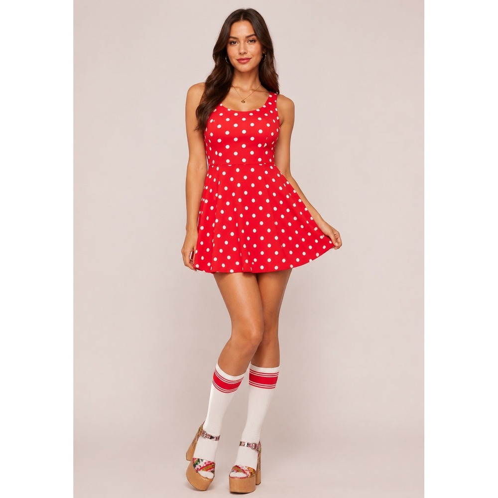 Sugar Thrillz Strawberry Picking Polka Dot Dress Red White Mini Skater 2X NEW